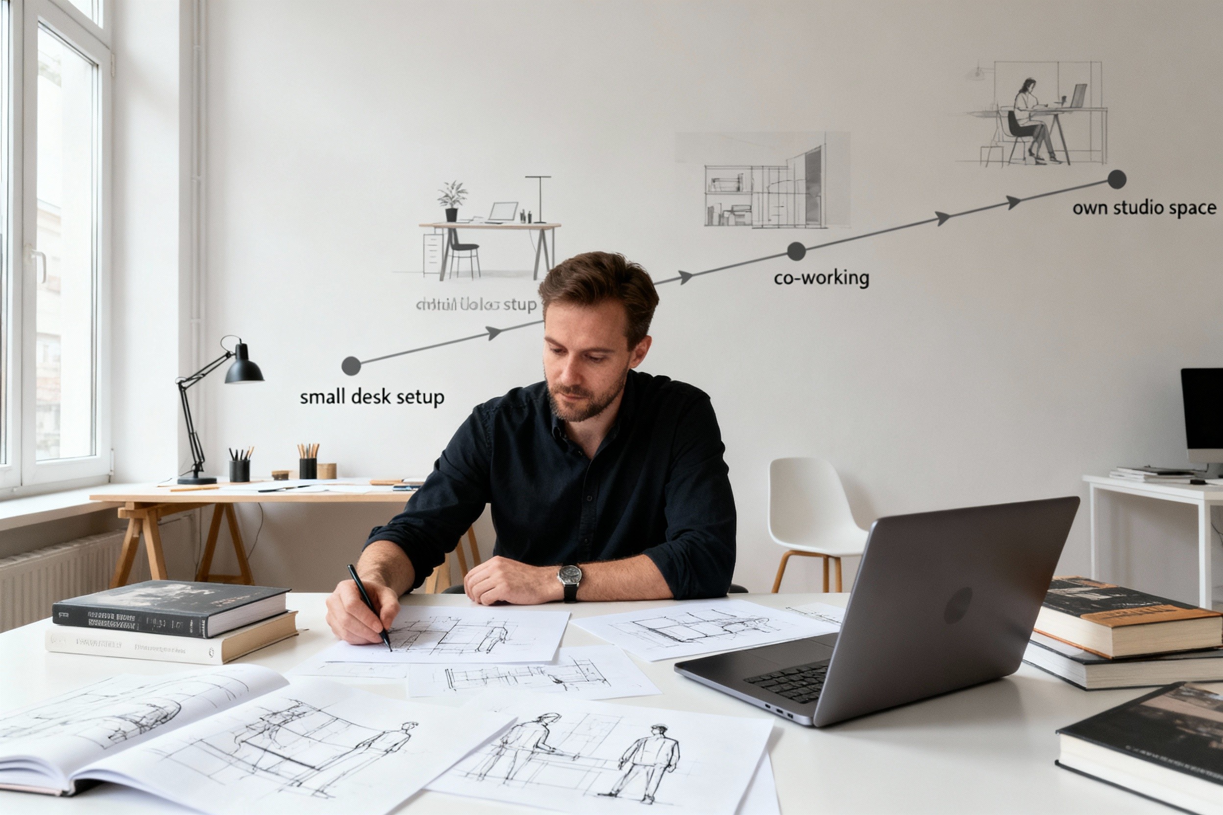 A designer working in a modern minimalist studio