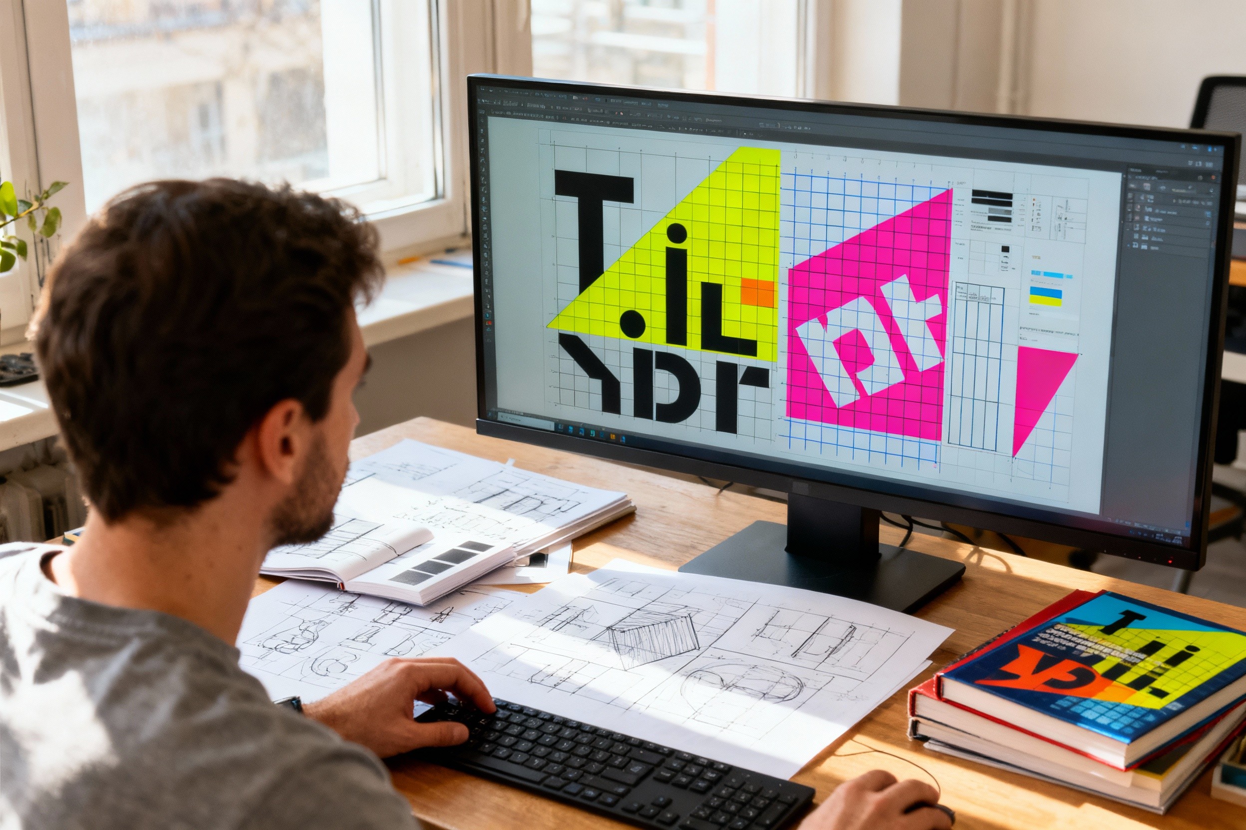 A graphic designer working in a creative studio